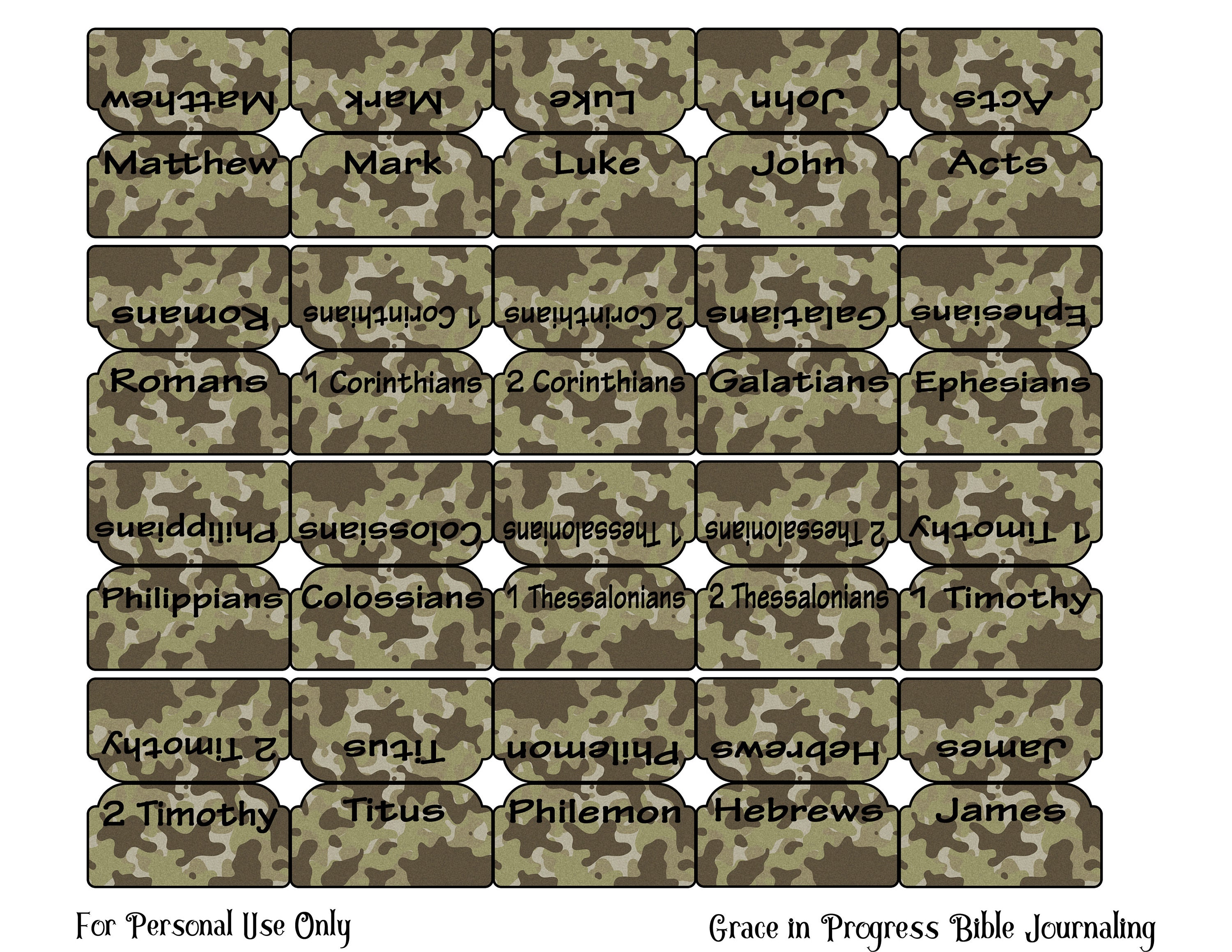Hunting Bible Tabs, Camouflage Study Bible Tabs, Military Printable