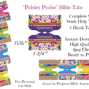 Paisley Doodles pestañas de la Biblia, pestañas de la Biblia de la niña, pestañas de la Biblia de la gran impresión de las mujeres, 66 libros de la Biblia, pegatinas de pestañas, arte de las Escrituras imprimible