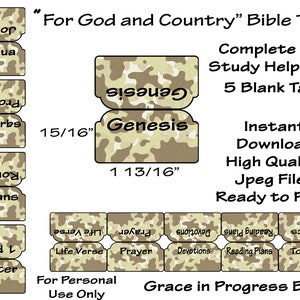 Camouflage Study Bible Tabs, Military Printable Bible Tabs, Men’s Large Print Bible Tabs, 66 Books of the Bible Tabs, Bible Tab Stickers