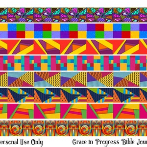 Geometric Washi Tape Printable, Washi Tape Stickers, Decorative tape, Planner Washi Tape, Colorful Borders, Washi Tape Printable, Bible Art