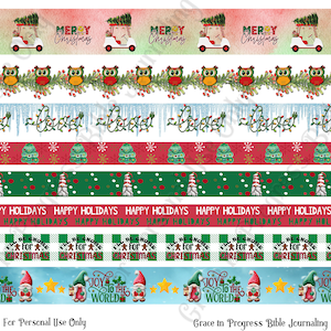 Christmas Gnomes Washi Tape, Golf Cart Washi Tape, Scripture Art Journaling, Bible Art Washi Borders, Bible Art Stickers, Planner Washi Art