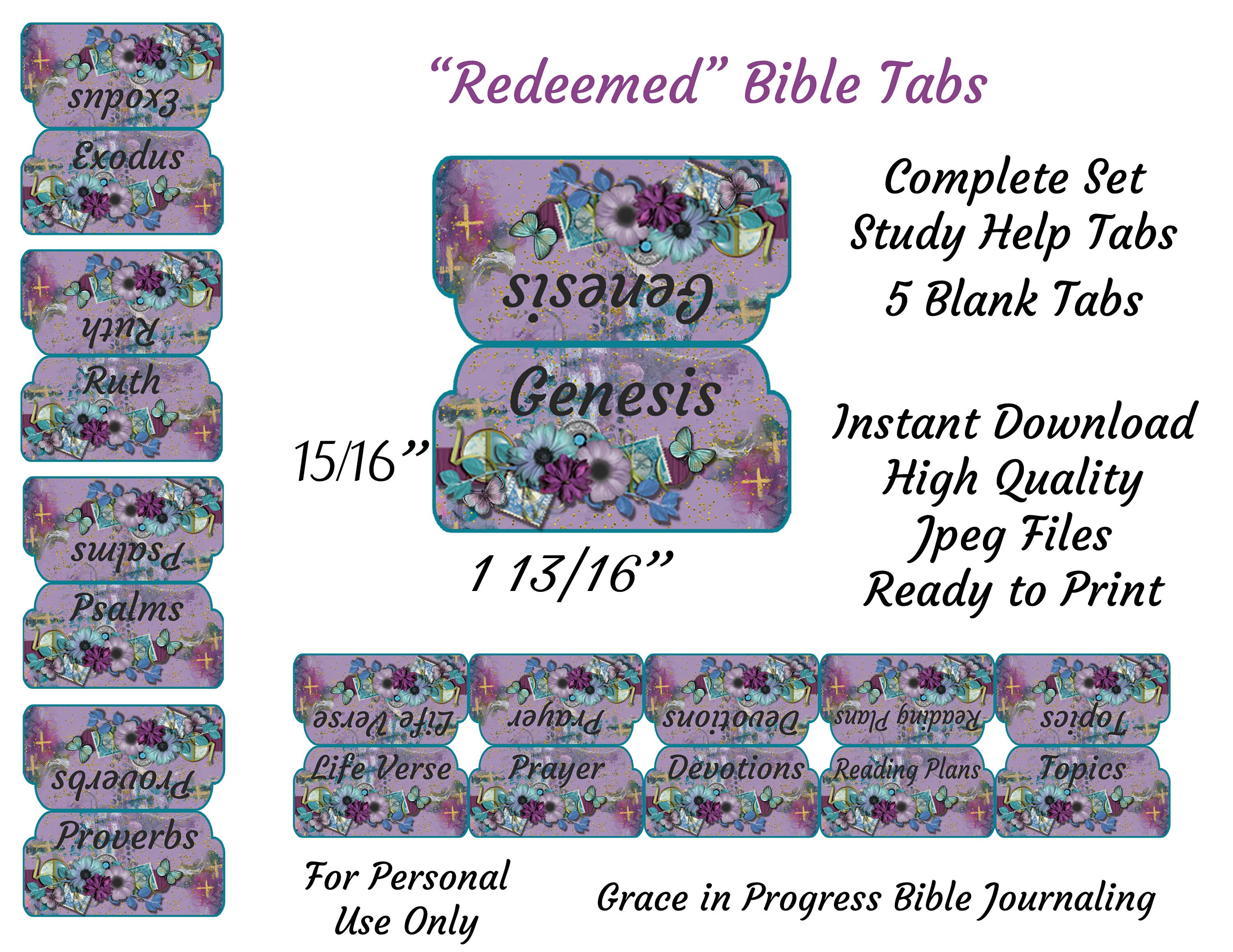 Mixed Media Bible Tabs, Women's Large Print Bible Tabs, 66 Books of the