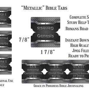 Black Metallic Bible Tabs, Men’s Large Print Bible Tabs, 66 Books of the Bible , Study Bible Tabs, Printable Bible Tabs, Bible Tab Dividers
