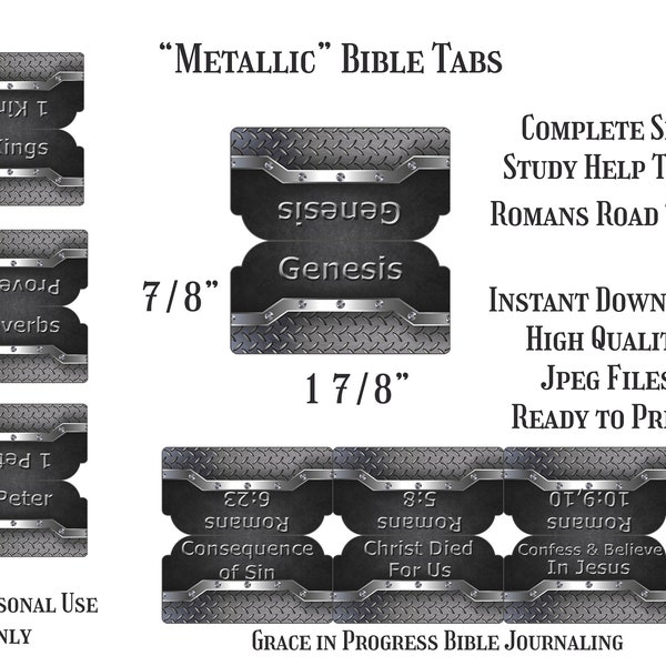 Black Metallic Bible Tabs, Men's Large Print Bible Tabs, 66 Books of the Bible , Study Bible Tabs, Printable Bible Tabs, Bible Tab Dividers