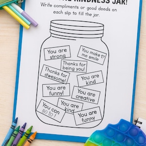 Fill the Kindness Jar Printable | SEL Activity Worksheet for Classroom & Counseling