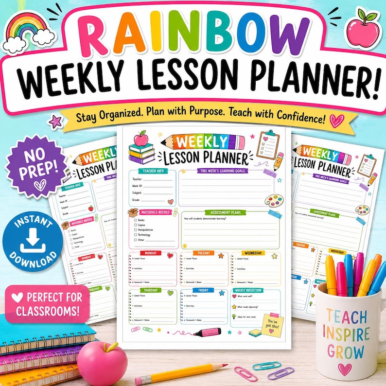 Regenbogen Wochenplaner | Lehrerorganizer (PDF Download) Bild 2