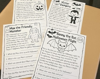 Halloween Leseverstehen Arbeitsblätter Bundle für Kinder