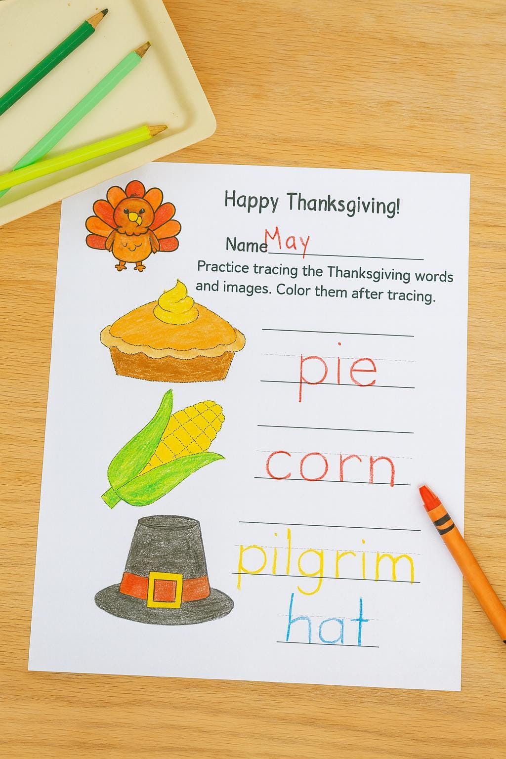 Printable Thanksgiving Tracing Activity | Fine Motor Practice for Kids ...