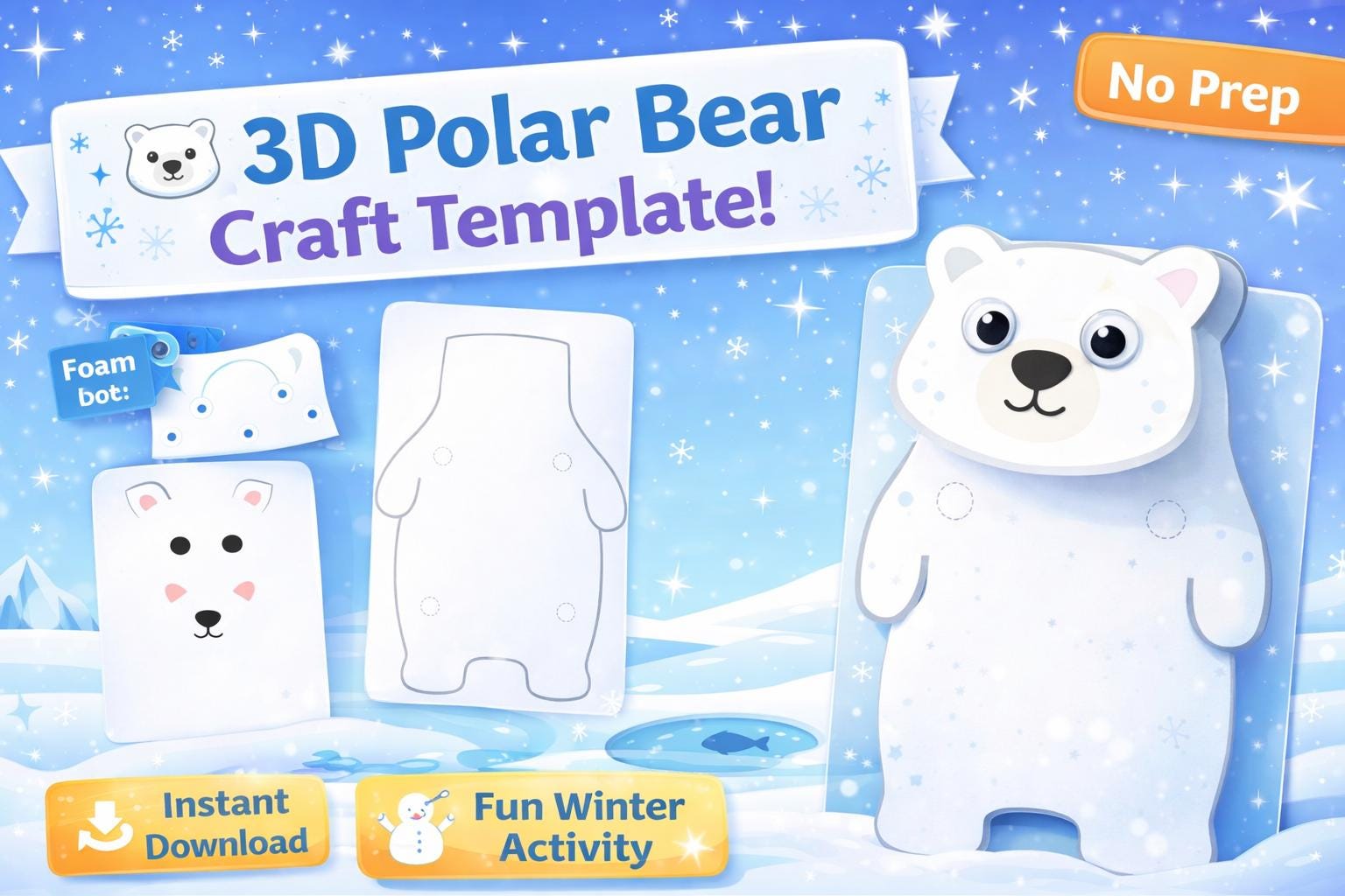 3D Polar Bear Craft – No Prep Winter Arctic Animal Activity for Kids - Etsy