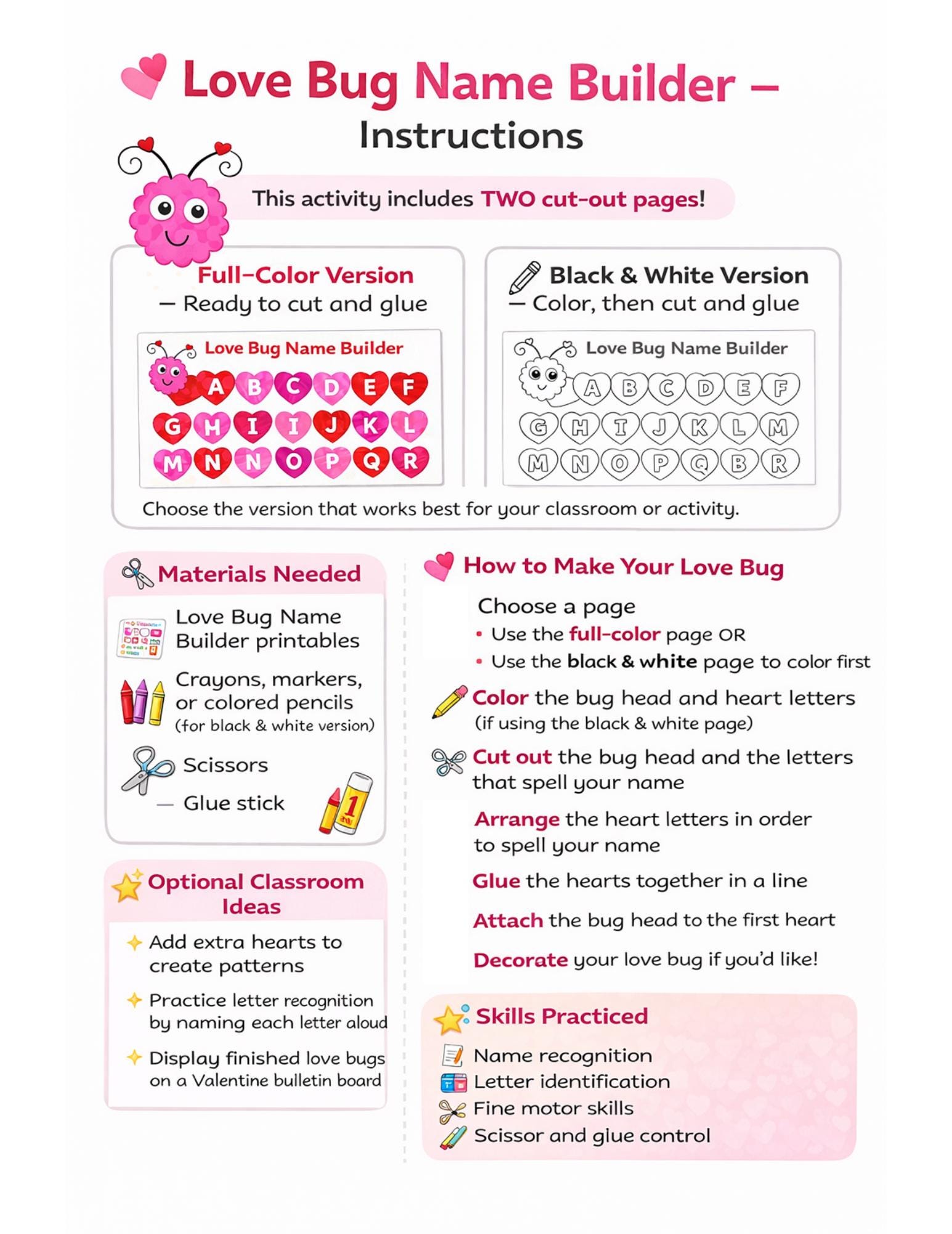Love Bug Name Builder Craft | Valentine’s Day Name Activity for ...