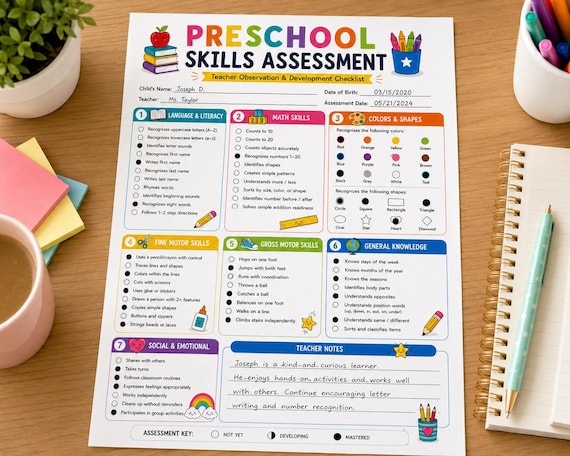 Preschool Skills Assessment Checklist | Teacher Observation Form (Printable)