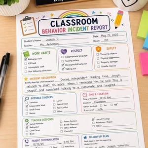 Classroom Behavior Incident Report Form | Student Documentation Sheet (PDF Format)