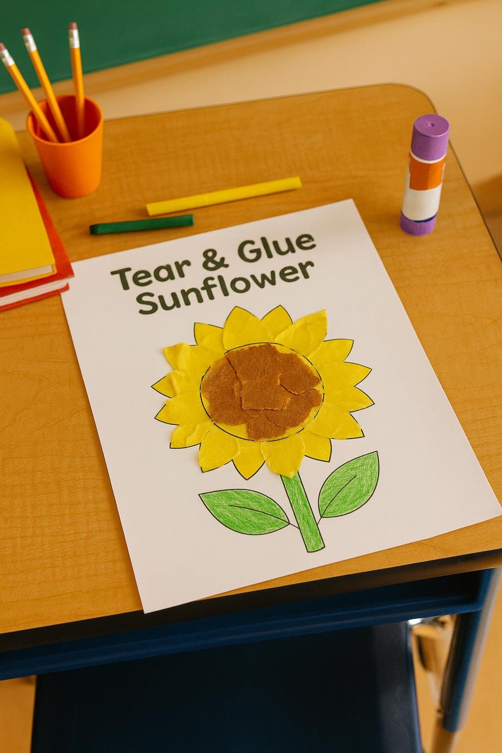 41 Creative Sunflower Crafts for Kids 14 Sunflower Craft Tear and Glue Scrap Paper Project (Printable)