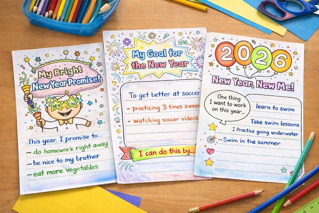 New Year Writing Worksheets for Kids | Goals, Promises & Reflection ...