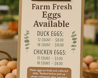 Farmers Market Egg Sign | Fresh Duck & Chicken Eggs Price Sheet | Printable Farm Fresh Eggs Sign | Duck and Chicken Egg Price List