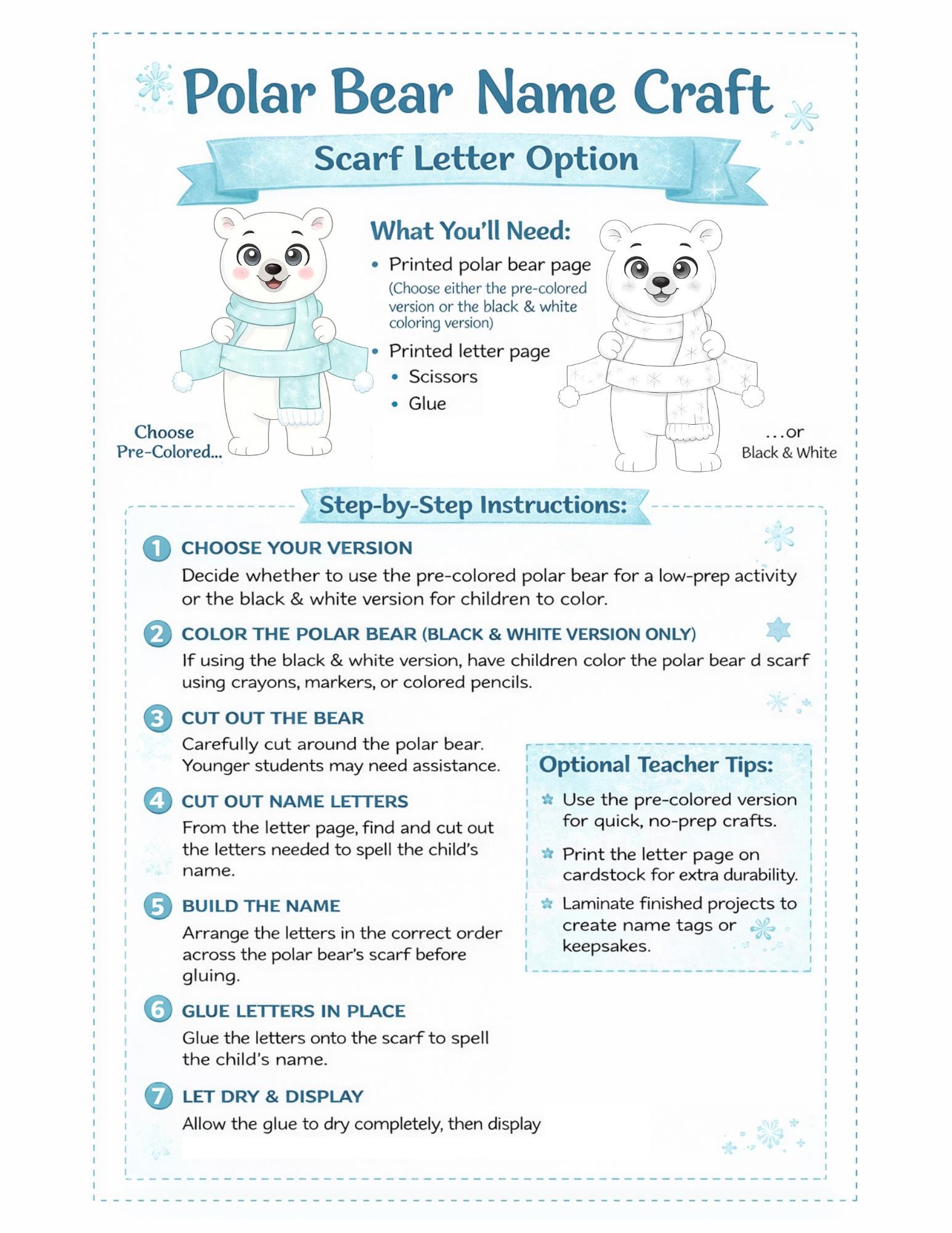 Polar Bear Name Craft – Winter Name Activity for Preschool ...