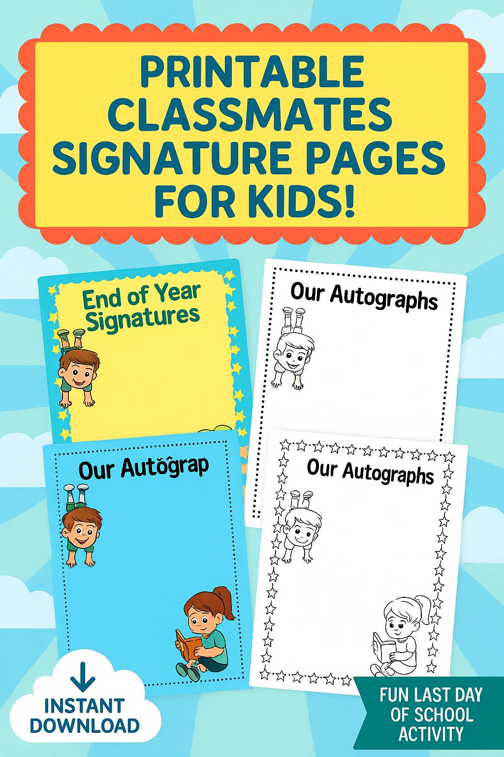 Printable Class Signature Pages: End of Year Memory Book (PDF Download ...