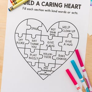 Printable Build a Caring Heart SEL Worksheet – Kindness Activity for Classroom Counseling