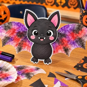 Coffee Filter Bat Craft | Halloween Watercolor Art Activity | Printable Bat & Wing Templates for Kids