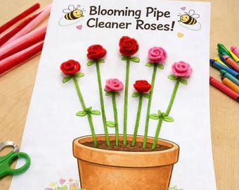 Blooming Pipe Cleaner Roses Craft | Printable Spring Flower Craft | Preschool Kindergarten Classroom Activity | No Prep Kids Art