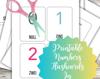 Ausdruckbare deutsche Zahlen Karteikarten (Digitaler Download)