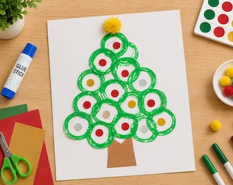 Christmas Tree Stamping Art – Toilet Paper Roll Painting Craft for Kids