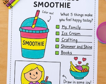 Printable Happiness Smoothie Worksheet | Social Emotional Learning Activity for Kids