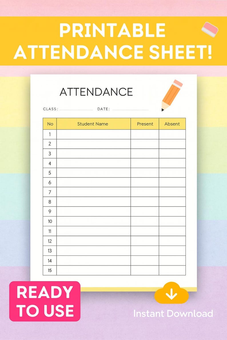 Printable Student Attendance Sheet: Classroom Management Tracker (PDF ...
