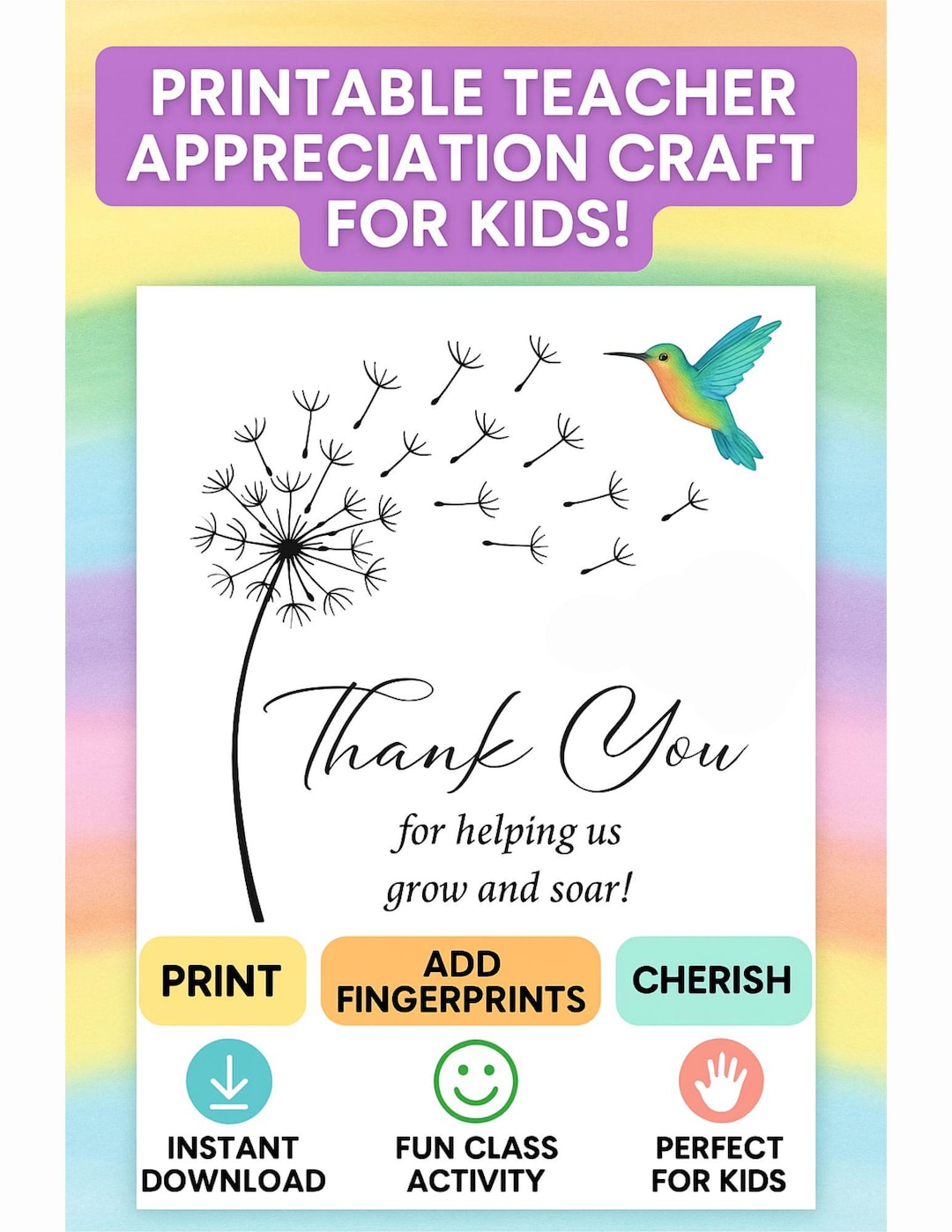 DIY Teacher Gift | Fingerprint Dandelion Printable for Classrooms ...