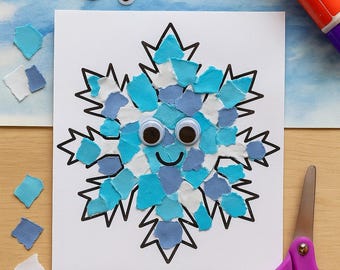 Manualidad de copo de nieve con papel rasgado para niños / Actividad de motricidad fina de invierno