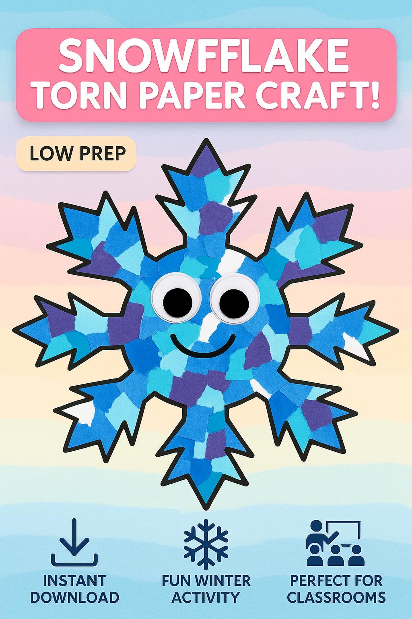 Snowflake Torn Paper Craft for Kids | Winter Fine Motor Activity - Etsy