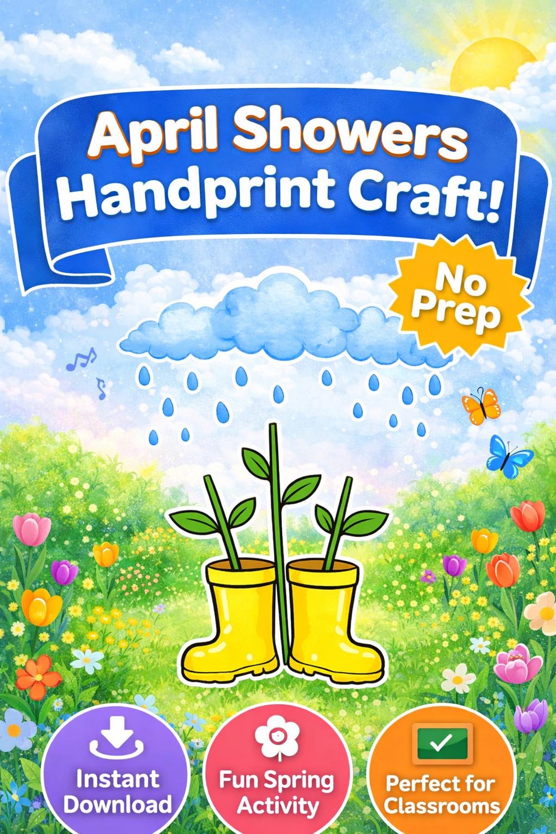April Showers Handprint Craft | Spring Rain Boots Art (PDF Printable ...