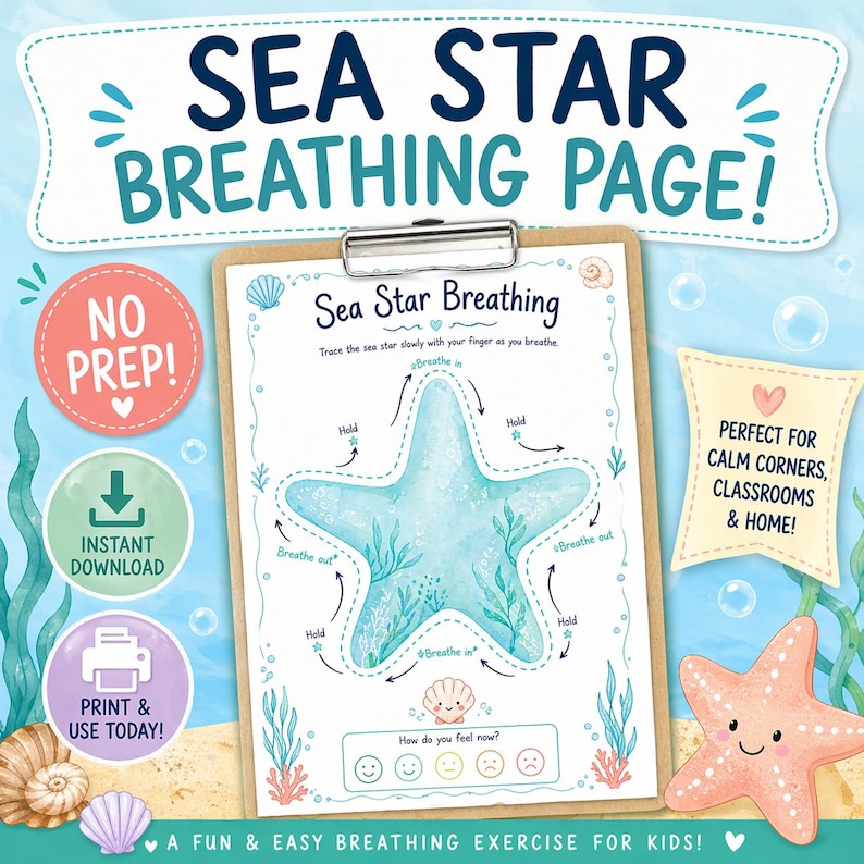 Starfish Exercise Inpp Sea Star Breathing Exercise Printable | Kids Mindfulness Calm Down ...