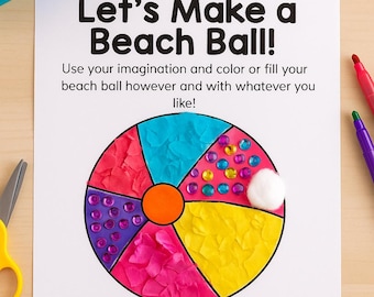 Manualidad imprimible con pelota de playa: actividad artística de verano para niños