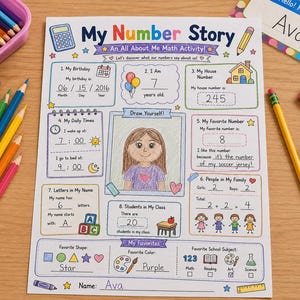 All About Me Math Activity | My Number Story Worksheet (Digital Download)
