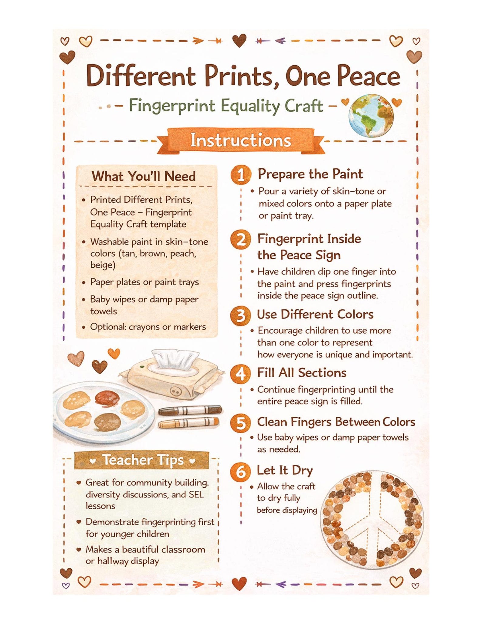 One Peace Label Different Prints, One Peace – Fingerprint Equality Craft | No Prep SEL ...