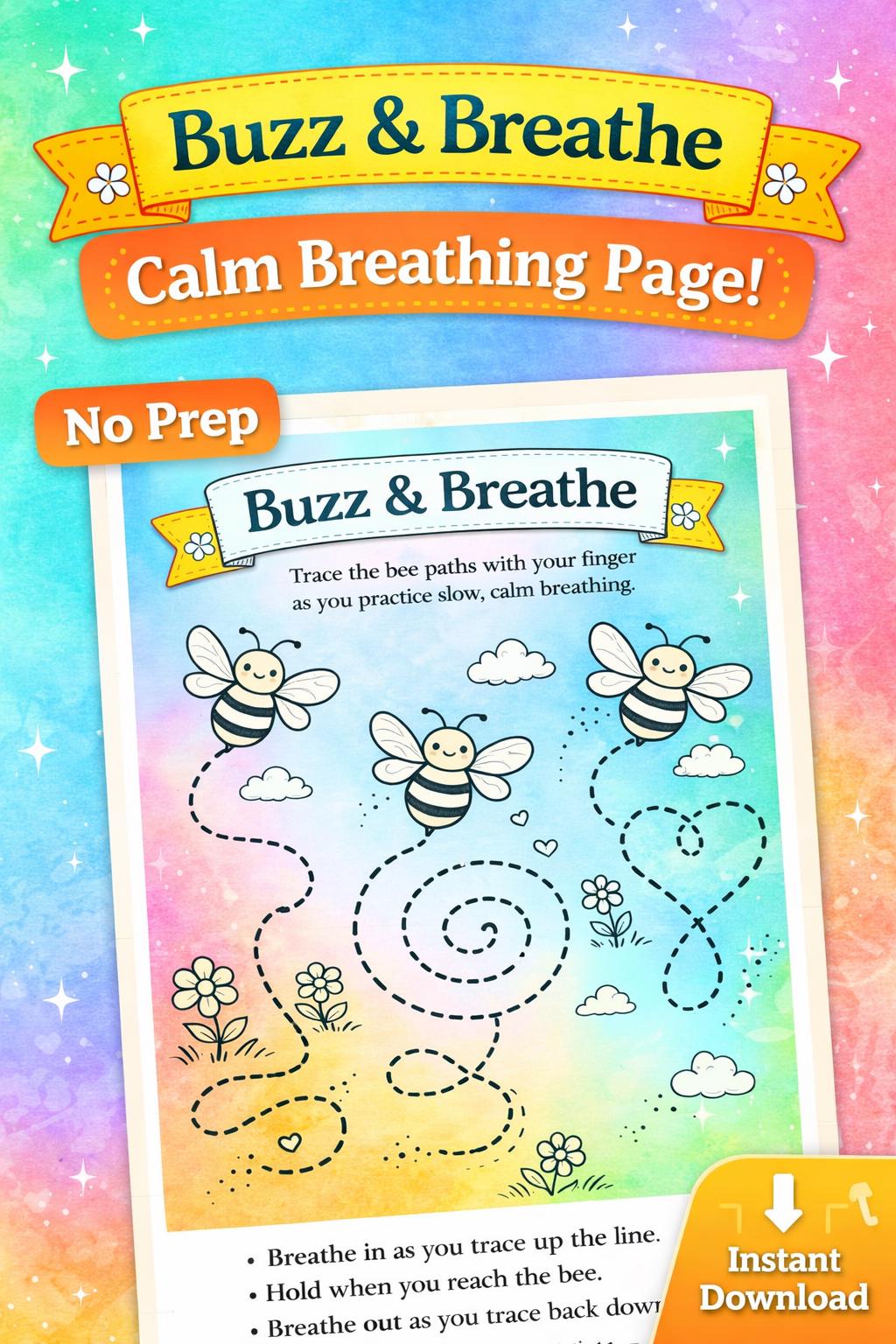 Bee Breathing Exercise Worksheet | Kids Calm Down Activity (PDF) - Etsy