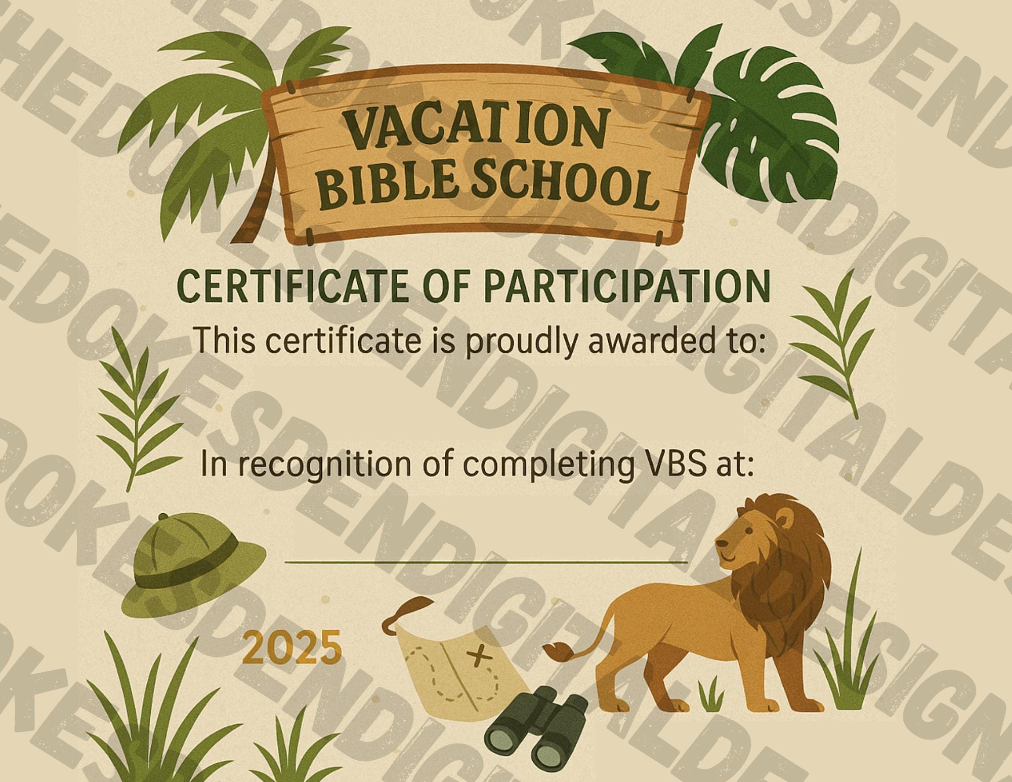 Jungle VBS Certificate of Participation: Printable Church Award (PDF ...