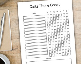 Tabla de tareas diarias imprimible: Tabla de responsabilidades sencilla (PDF y PNG)
