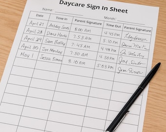 Printable Childcare Sign-In Sheet: Preschool & Daycare Attendance Form (PDF Download)