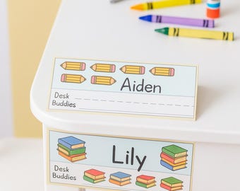 Printable Desk Name Tags for Students: Pencil & Book Theme (PDF File)