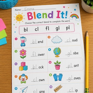 Beginning Blends Phonics Worksheets | CVC Blend Practice (Digital Download)