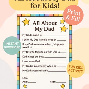All About My Dad – Father’s Day Printable for Kids | Kids' Father’s Day Questionnaire | Perfect for Parents or Teachers | Father’s Day Gift