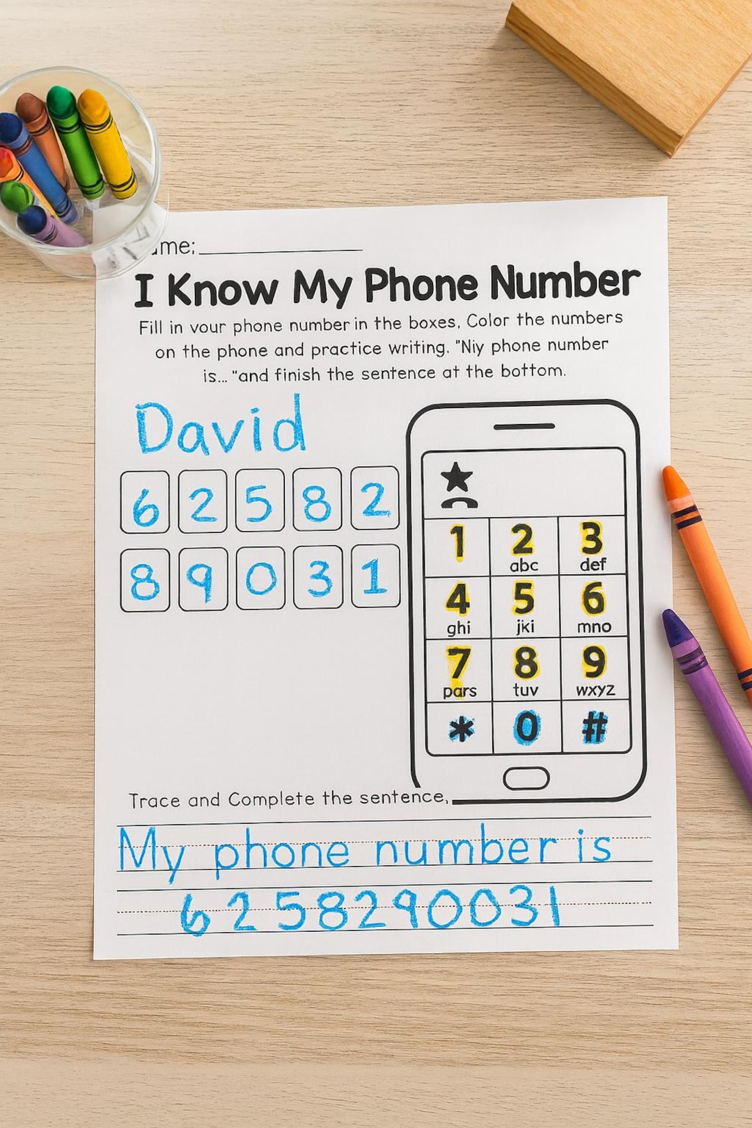 My Phone Number Practice Worksheet – Learn & Trace Activity for Kids - Etsy