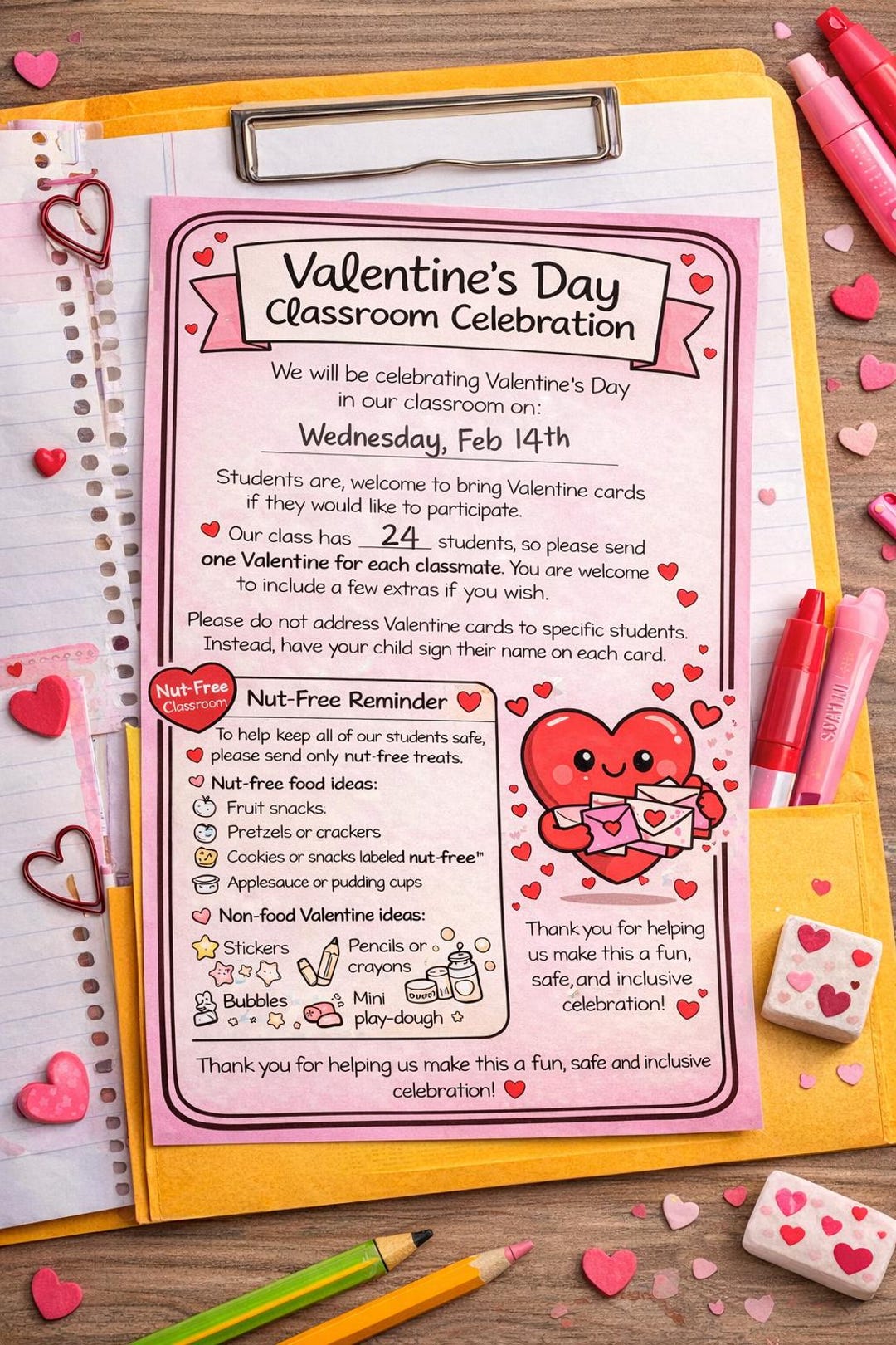 Valentine’s Day Classroom Celebration Handout | Nut-free Valentine ...