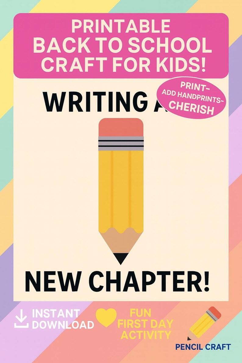 Printable Back to School Handprint Pencil Craft – First Day Activity ...