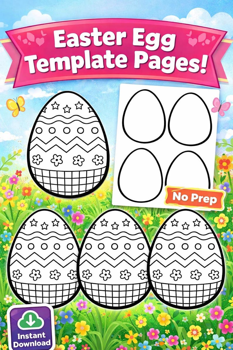 Printable Easter Egg Templates | Kids Coloring Craft Activity (digital ...