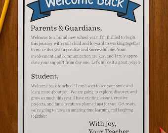 Teacher Welcome Letter Template: Back to School, Printable PDF