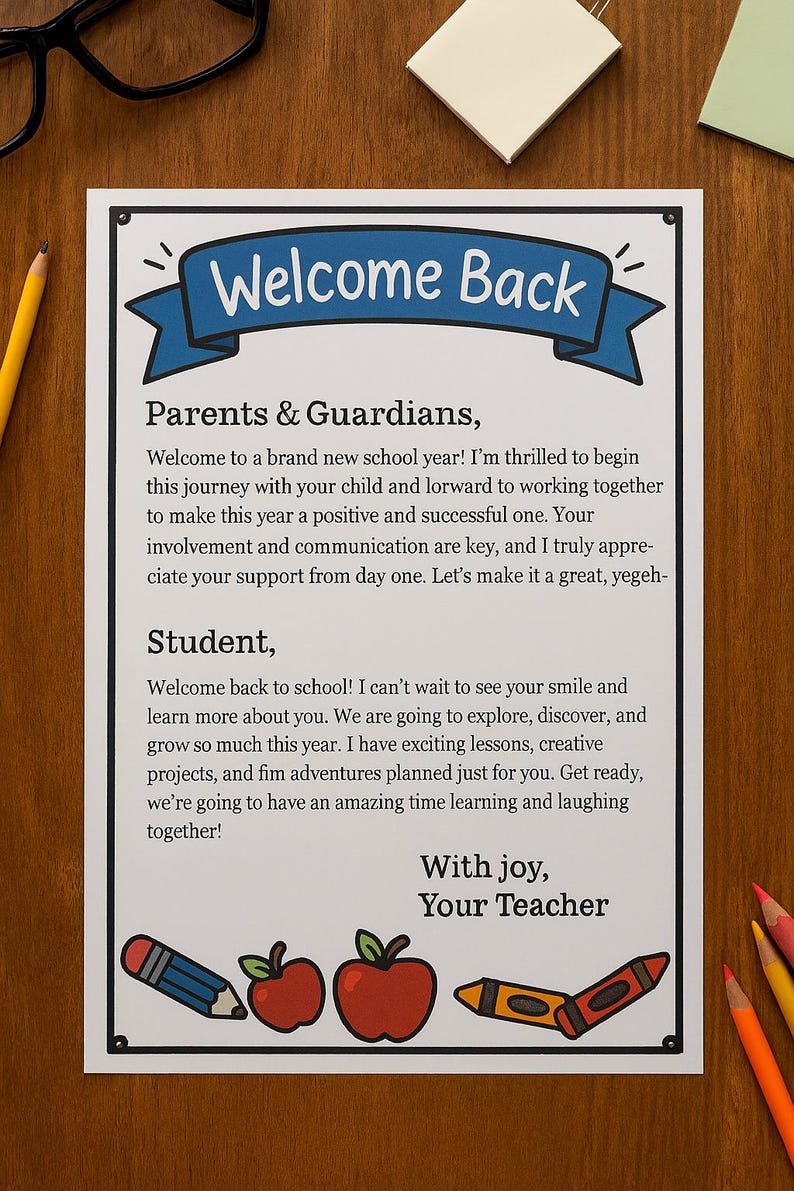 Teacher Welcome Letter Template: Back to School, Printable PDF - Etsy