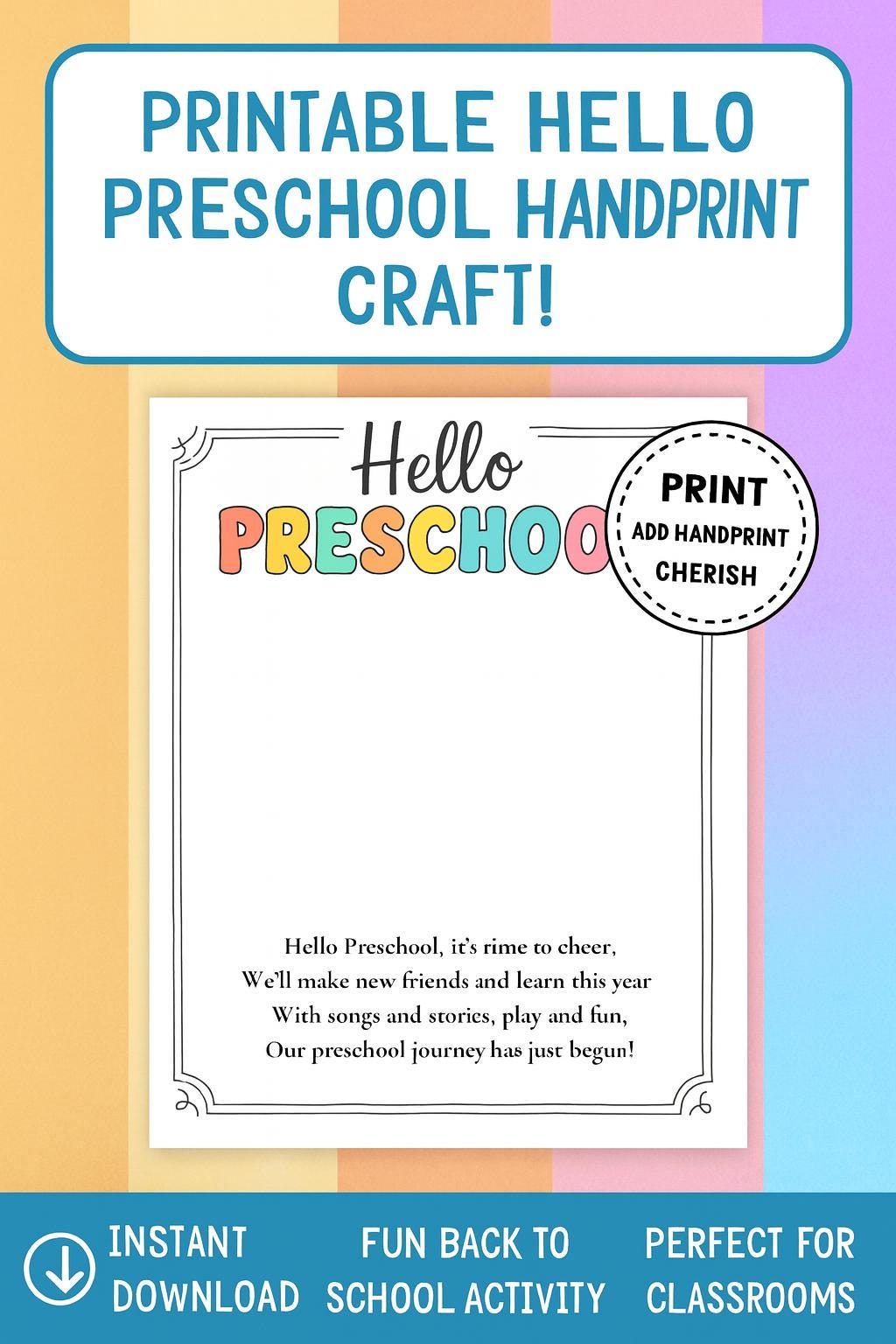 Hello Preschool Handprint Poem Craft – Back to School Keepsake for Kids ...